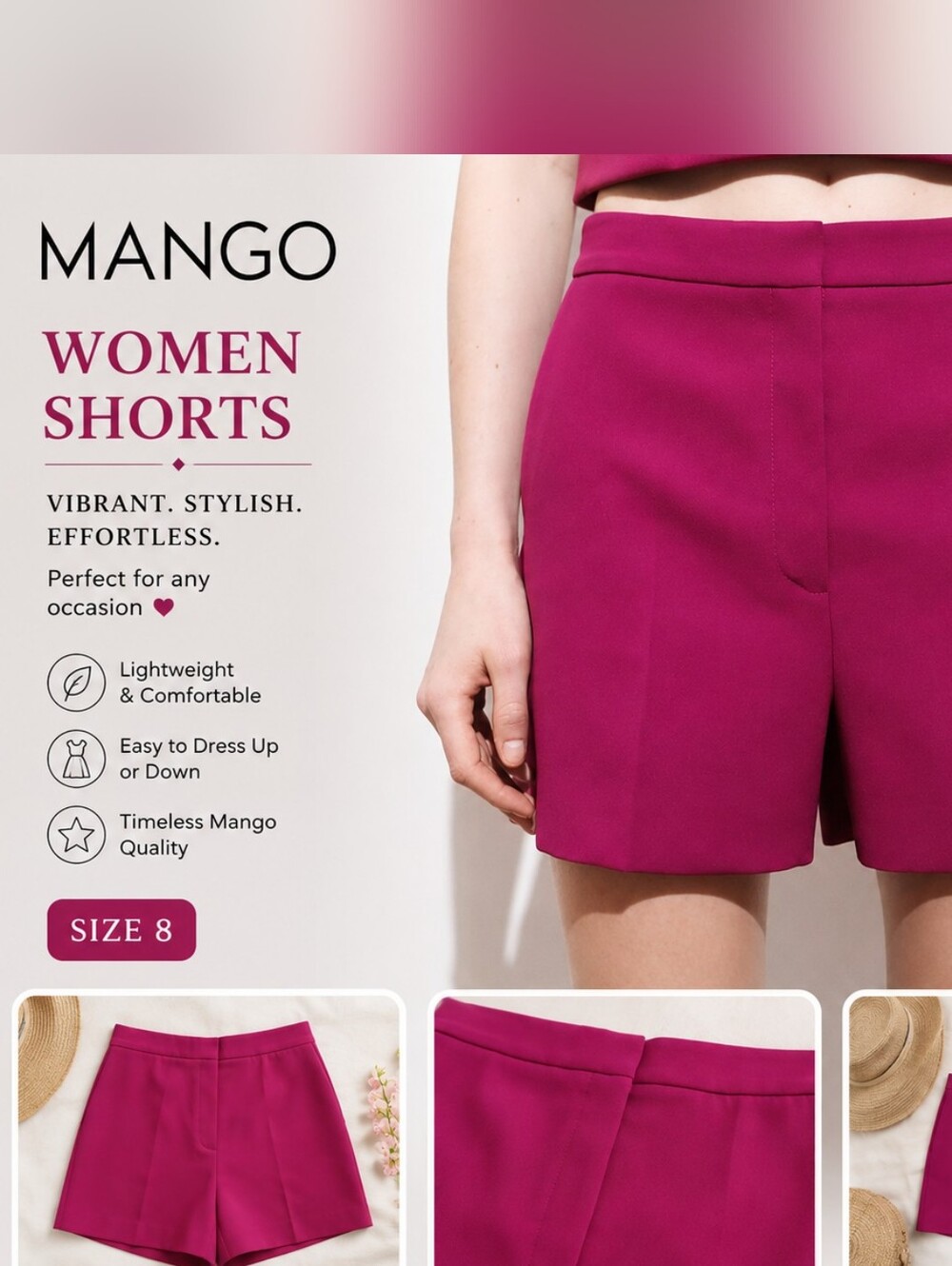 Mango Women's Fuchsia High-Waist Tailored Shorts